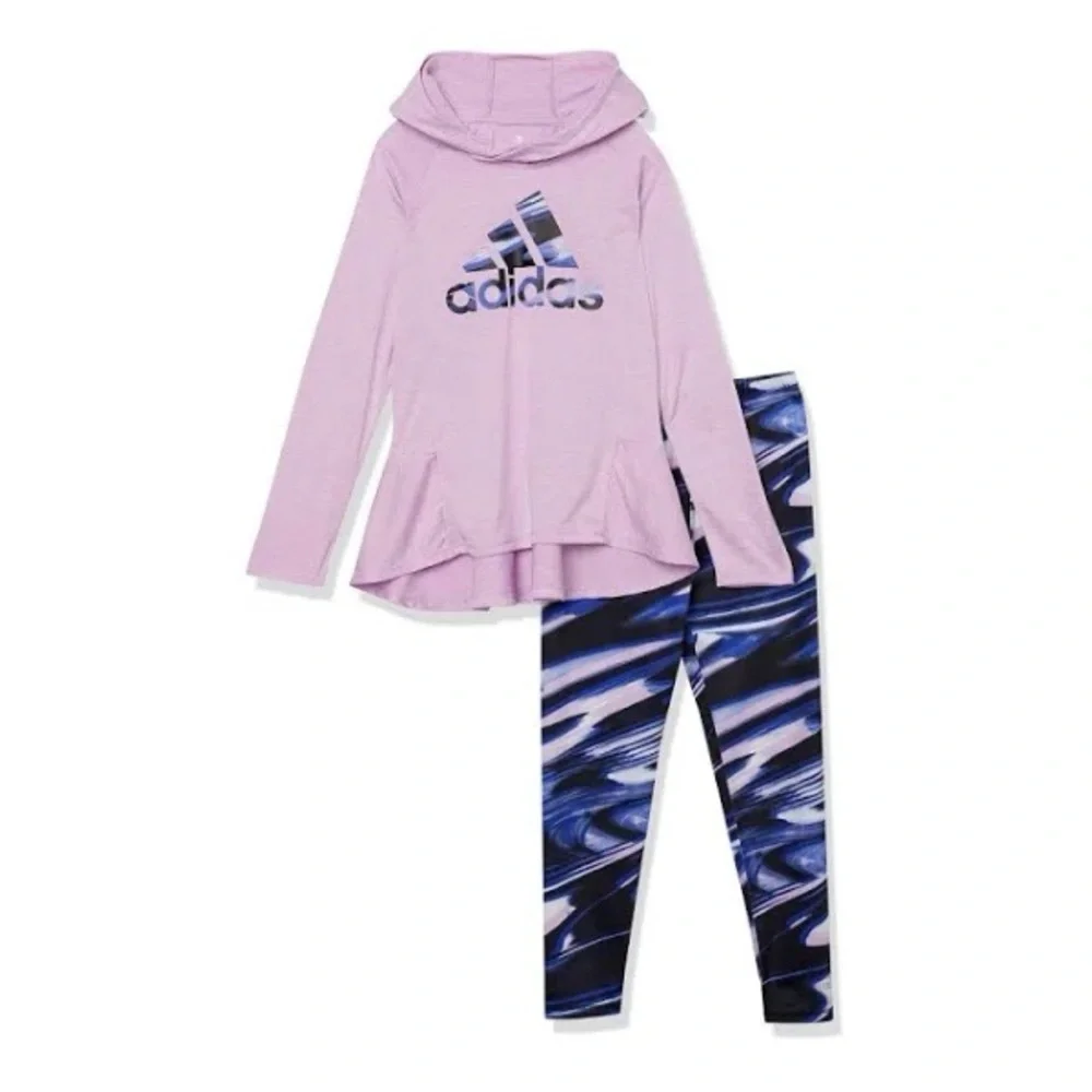 NWT Adidas Pink/Purple & Black 2-Piece Melange Hooded Top & Leggings Size 4